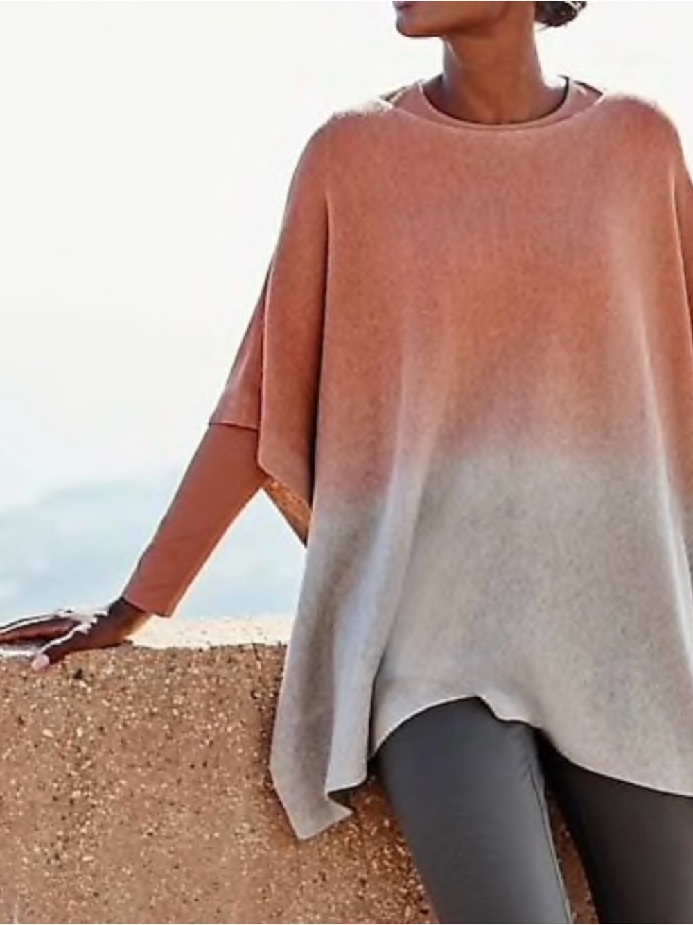 Women’s J. Jill Cozy Ombre Knit Sweater Cape- Rust to Taupe
